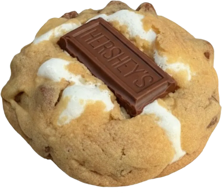 S'mores cookie topped with toasted marshmallow and a chocolate bar